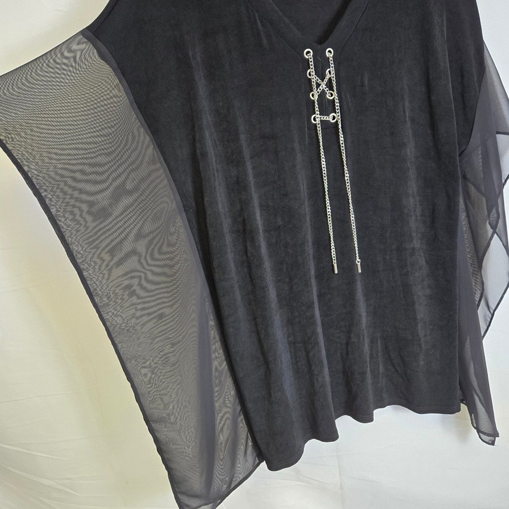 Travelers By Chico's Classic Hardware Lace Up V- Neck Top, Black, Size 1, Medium - Picture 9 of 13